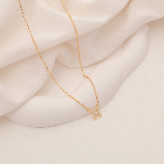 Picture of Hypoallergenic Simple & Casual Exquisite 14K Gold Plated Sterling Silver Rolo Chain Initial Alphabet/ Capital Letter Message " A-Z " Pendant Necklace For Women Mother's Day 45cm(17 6/8") long