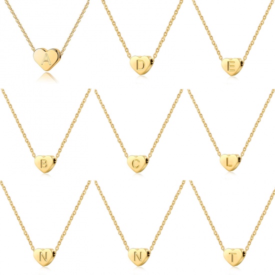 Picture of Eco-friendly Dainty Valentine's Day 18K Gold Plated 316 Stainless Steel Rolo Chain Heart Initial Alphabet/ Capital Letter Message " A-Z " Pendant Necklace For Women Valentine's Day 38cm(15") long