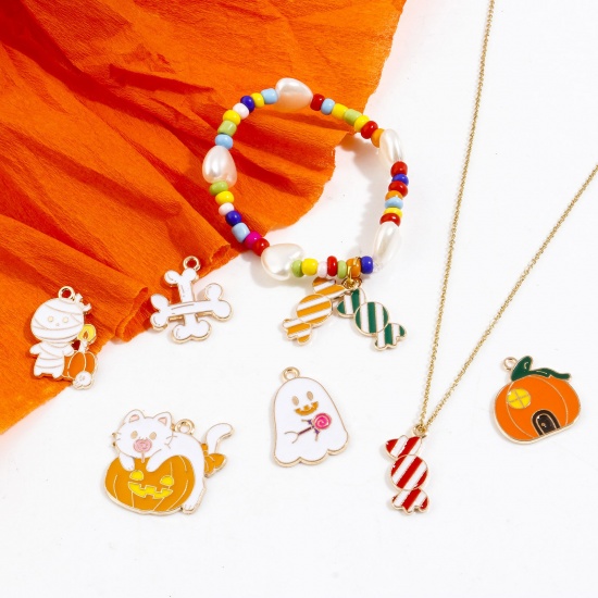 Picture of Zinc Based Alloy Halloween Charms Gold Plated Multicolor Enamel