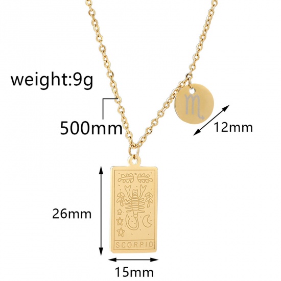 Picture of Stainless Steel Stylish Link Cable Chain Necklace Gold Plated Rectangle Constellation 55cm(21 5/8") long