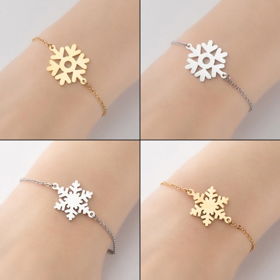 Picture of Titanium Steel Christmas Curb Link Chain Bracelets Multicolor Christmas Snowflake 13.5cm(5 3/8") long