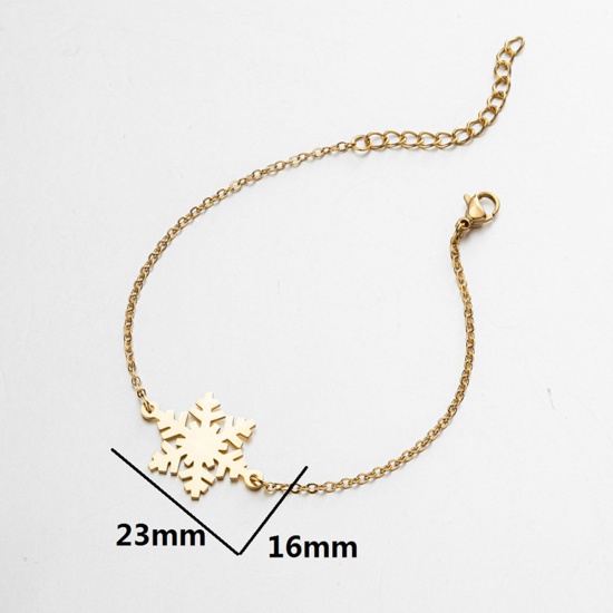 Picture of Titanium Steel Christmas Curb Link Chain Bracelets Multicolor Christmas Snowflake 13.5cm(5 3/8") long