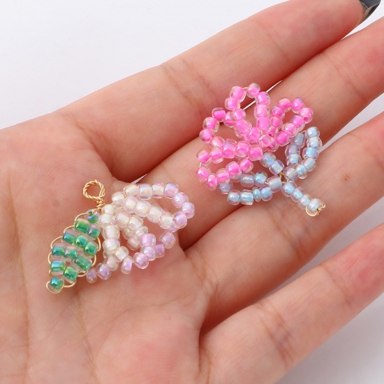 Immagine di Lega di Zinco + Vetro Perle di Semi Ciondoli Multicolore 2 Pz