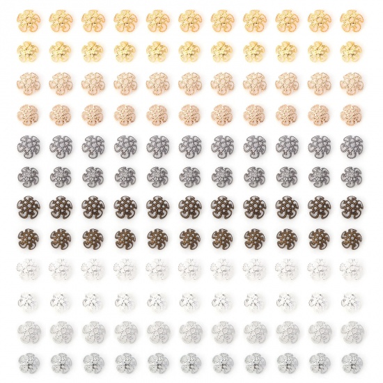 Изображение Железный Сплав(Без Кадмия) Шапочки Для Бусин Цветы Разноцветный ажурная резьба ажурная резьба 100 ШТ