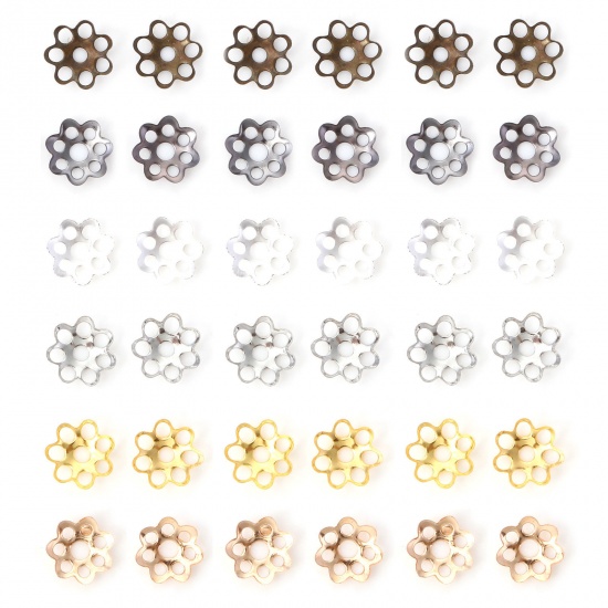 Picture of Iron Based Alloy Beads Caps Flower Multicolor Hollow (Fit Beads Size: 8mm Dia.) 6mm x 6mm