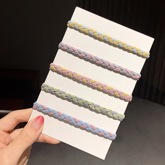 Immagine di Nylon Stile Ins Elastico Molla Fermacapelli Multicolore Tessuto Strutturato 5cm Dia, 5 Seri