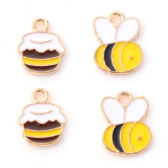 Bild von Insekten-Charms auf Zinkbasis, vergoldet, mehrfarbig, Honigglas, Biene, Emaille