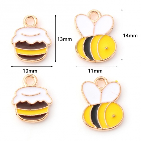 Bild von Insekten-Charms auf Zinkbasis, vergoldet, mehrfarbig, Honigglas, Biene, Emaille
