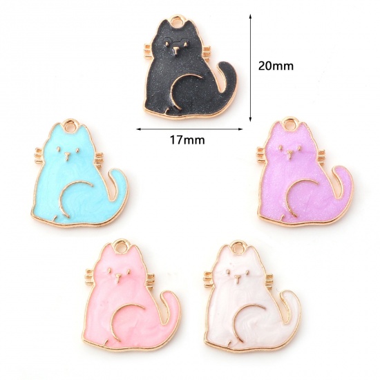 Picture of Zinc Based Alloy Charms Gold Plated Multicolor Cat Animal Enamel 20mm x 17mm