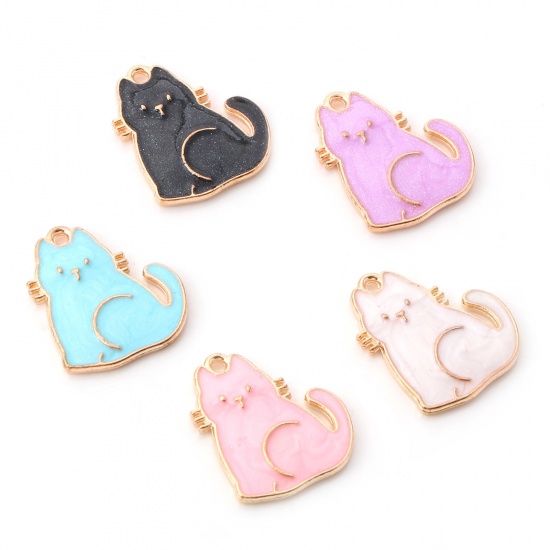Picture of Zinc Based Alloy Charms Gold Plated Multicolor Cat Animal Enamel 20mm x 17mm
