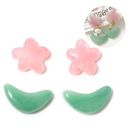 Picture of Resin Flora Collection Spacer Beads Cabochon Flower Multicolor Leaf Pattern