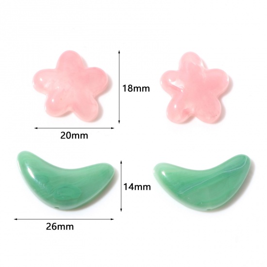 Picture of Resin Flora Collection Spacer Beads Cabochon Flower Multicolor Leaf Pattern