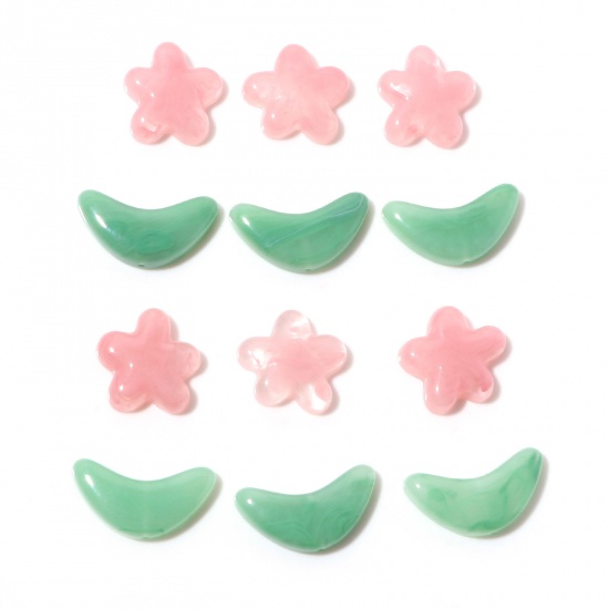 Picture of Resin Flora Collection Spacer Beads Cabochon Flower Multicolor Leaf Pattern