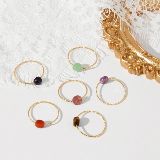Picture of Gemstone ( Natural ) Unadjustable Simple Rings Gold Plated Multicolor Round 18mm(US Size 7.75)