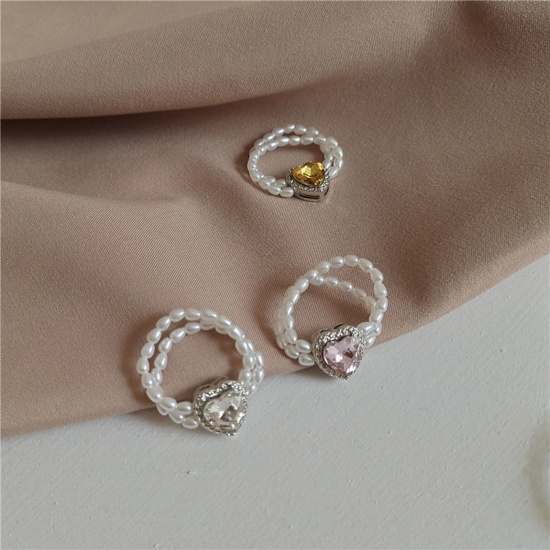 Picture of Acrylic Stylish Rings Imitation Pearl Heart Multicolour Cubic Zirconia 17mm(US Size 6.5)
