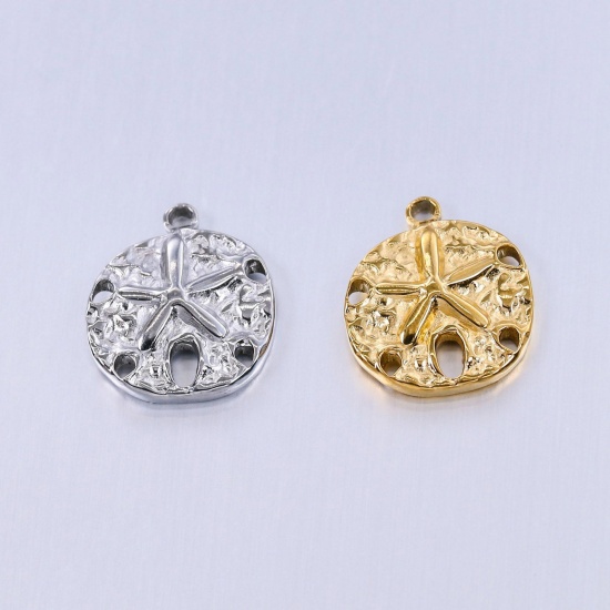 Immagine di Acciaio Inossidabile Gioielli Oceanici Charms Tondo Multicolore Stella Marina 17mm x 15mm, 1 Pz