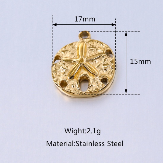 Immagine di Acciaio Inossidabile Gioielli Oceanici Charms Tondo Multicolore Stella Marina 17mm x 15mm, 1 Pz