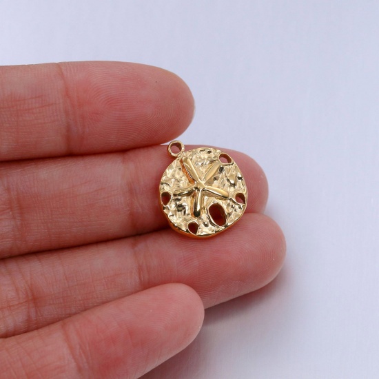 Immagine di Acciaio Inossidabile Gioielli Oceanici Charms Tondo Multicolore Stella Marina 17mm x 15mm, 1 Pz