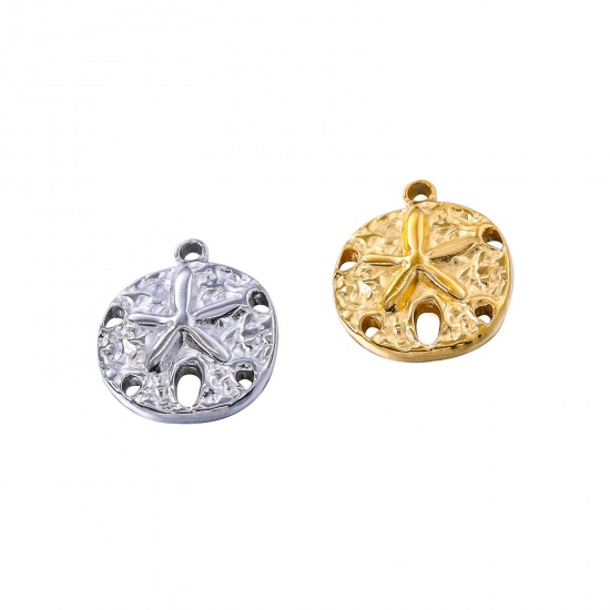 Immagine di Acciaio Inossidabile Gioielli Oceanici Charms Tondo Multicolore Stella Marina 17mm x 15mm, 1 Pz