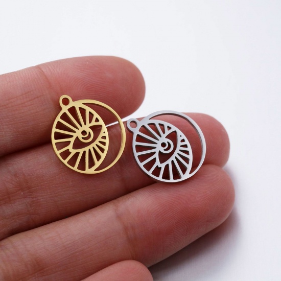 Picture of Stainless Steel Galaxy Charms Multicolor Half Moon Eye of Providence/ All-seeing Eye Hollow 17mm x 15mm, 2 PCs