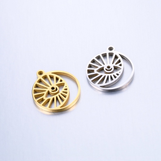 Picture of Stainless Steel Galaxy Charms Multicolor Half Moon Eye of Providence/ All-seeing Eye Hollow 17mm x 15mm, 2 PCs