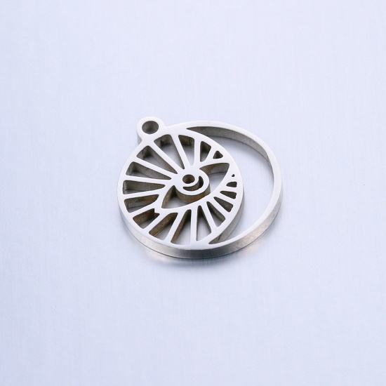 Picture of Stainless Steel Galaxy Charms Multicolor Half Moon Eye of Providence/ All-seeing Eye Hollow 17mm x 15mm, 2 PCs