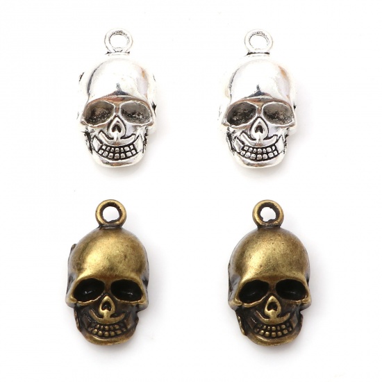 Picture of Zinc Based Alloy 3D Charms Multicolor Halloween Skeleton Skull 20mm x 11mm