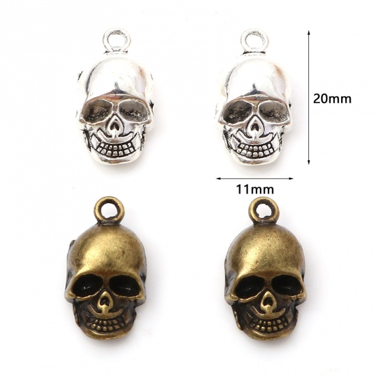 Picture of Zinc Based Alloy 3D Charms Multicolor Halloween Skeleton Skull 20mm x 11mm