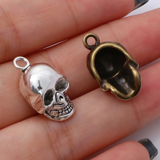 Picture of Zinc Based Alloy 3D Charms Multicolor Halloween Skeleton Skull 20mm x 11mm