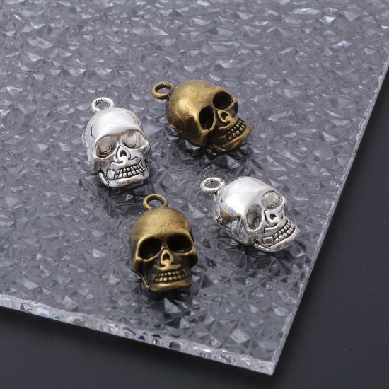 Picture of Zinc Based Alloy 3D Charms Multicolor Halloween Skeleton Skull 20mm x 11mm