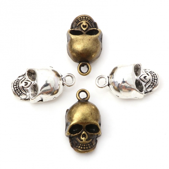 Picture of Zinc Based Alloy 3D Charms Multicolor Halloween Skeleton Skull 20mm x 11mm