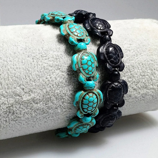 Image de Bracelets Raffinés Bracelets Délicats Bracelet de Perles Bijoux d'Océan en Turquoise ( Imitation ) Tortue Elastique 18.5cm long, 1 Pièce