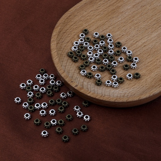 Immagine di Lega di Zinco Perline Tamburo Multicolore Polka Dot Scolpisce Circa 5mm x 3mm, Foro:Circa 2mm, 300 Pz