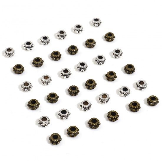 Bild von Zinklegierung Zwischenperlen Spacer Perlen Trommel Bunt Punkt ca. 5mm x 3mm, Loch:ca. 2mm, 300 Stück