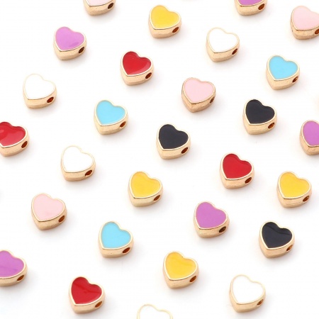 Zinc Based Alloy Valentine's Day Spacer Beads Heart Gold Plated Multicolor Enamel About 8mm x 7.5mm