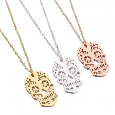 Stainless Steel Halloween Link Cable Chain Necklace Multicolor Skull Filigree Hollow 45cm(17 6/8") long