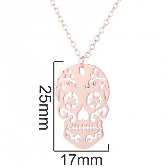 Picture of Stainless Steel Halloween Link Cable Chain Necklace Multicolor Skull Filigree Hollow 45cm(17 6/8") long