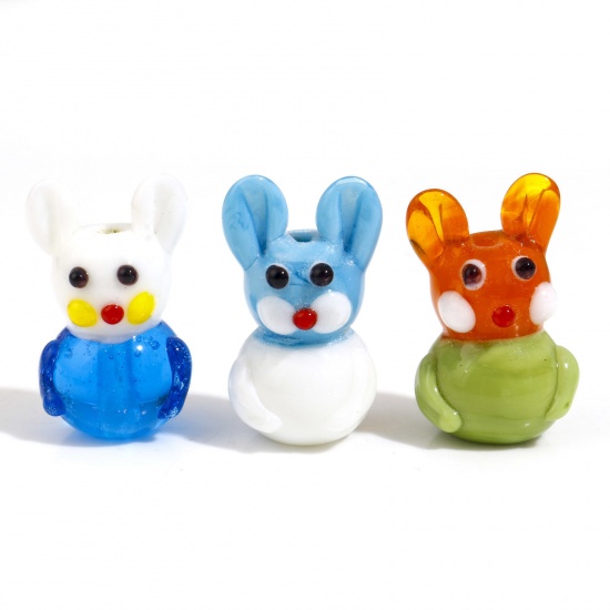 Picture of Lampwork Glass 3D Beads Rabbit Animal Multicolor About 24mm x 15mm