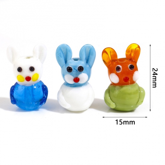 Picture of Lampwork Glass 3D Beads Rabbit Animal Multicolor About 24mm x 15mm