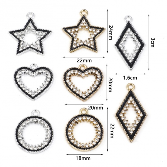 Picture of Zinc Based Alloy Micro Pave Charms Multicolor Black Geometric Enamel Clear Rhinestone