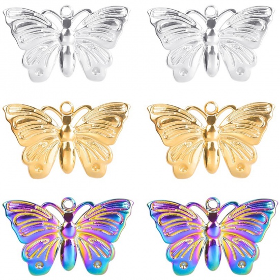 Immagine di Acciaio Inossidabile Insetto Charms Farfalla Multicolore 22mm x 14mm, 2 Pz