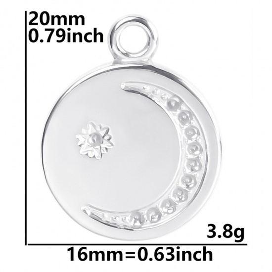 Imagen de Acero Inoxidable Galaxia Colgantes Charms Ronda Multicolor (Apta 1mm Pointed Back Rhinestone) Luna 20mm x 16mm, 2 Unidades