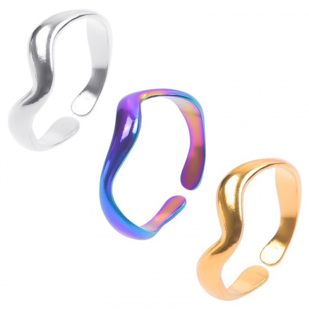 Stainless Steel Ins Style Open Adjustable Rings Multicolor Wave 18.1mm(US Size 8)