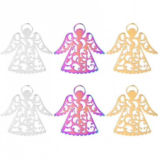 Picture of Stainless Steel Religious Pendants Multicolor Angel Filigree 3cm x 3cm