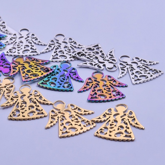 Picture of Stainless Steel Religious Pendants Multicolor Angel Filigree 3cm x 3cm