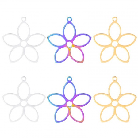 Stainless Steel Charms Multicolor Flower Hollow 26mm x 25mm