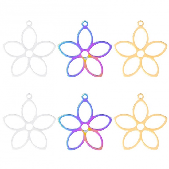 Bild von Edelstahl Charms Blumen Bunt Hohl 26mm x 25mm, 2 Stück