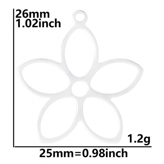 Bild von Edelstahl Charms Blumen Bunt Hohl 26mm x 25mm, 2 Stück