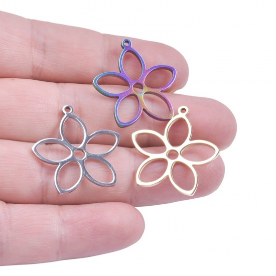 Bild von Edelstahl Charms Blumen Bunt Hohl 26mm x 25mm, 2 Stück