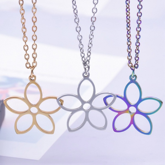 Bild von Edelstahl Charms Blumen Bunt Hohl 26mm x 25mm, 2 Stück